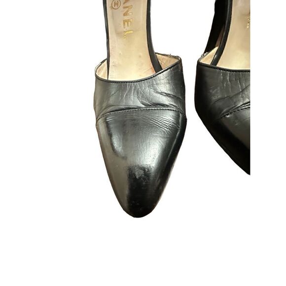 Chanel - Black Leather Strap Heels Sz37 1//2 US 7 - Picture 4 of 8